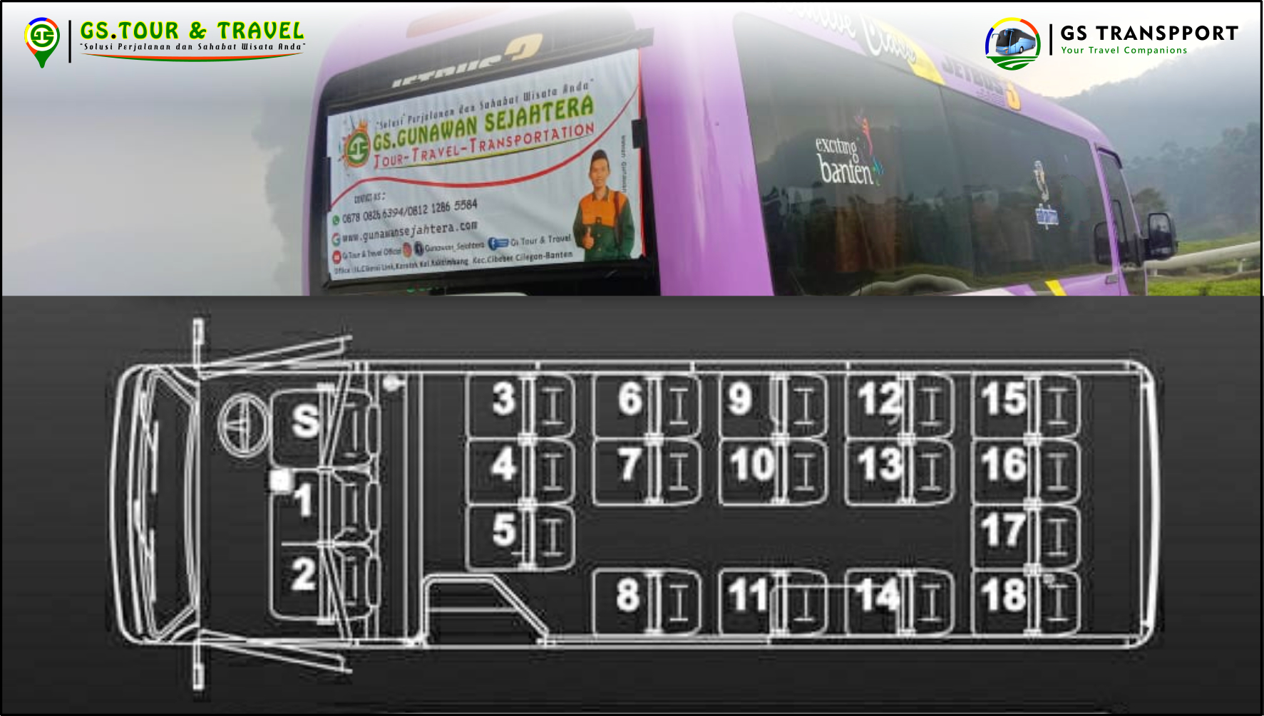 sewa bus ELF PREMIUM Pariwisata seat 18 Aman-Nyaman-Sesuai. GS Tour Travel Transpport solusinya, di dukung dengan Driver beserta Team Travel ramah dan profesional.