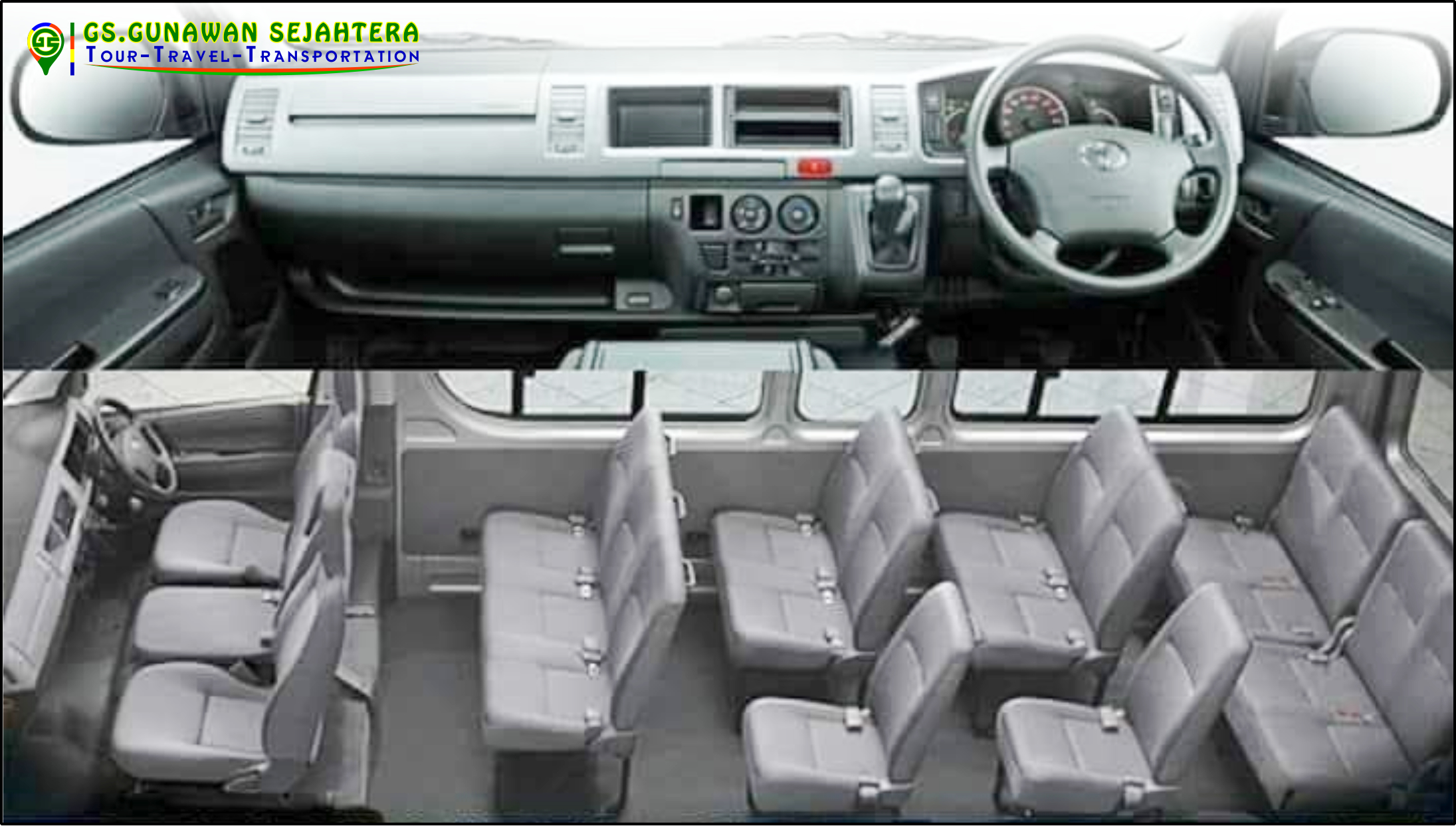 Sewa Hiace luxury pariwisata 14 kursi untuk perjalanan yang aman dan nyaman. gs tour travel transpport solusinya
