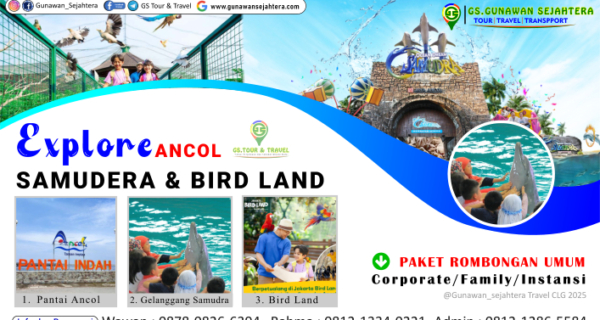 Beli tiket paket trip Samudra Ancol dan Bird Land kunjungi semua destinasi wahana bersama keluarga, dapatkan paket tiket masuk murah hanya di gunawan travel.